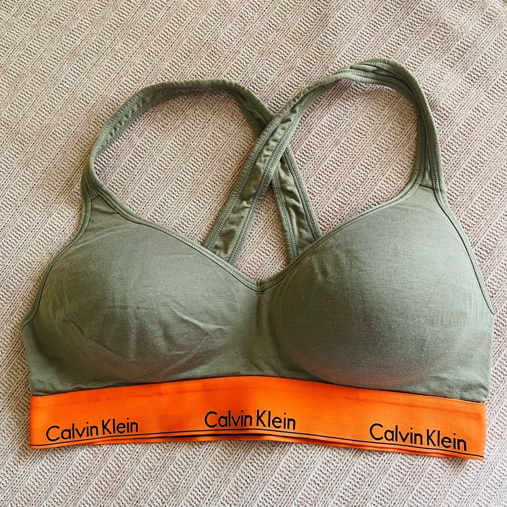 Calvin Klein Orange and Tan Sport Bra Sz L - Picture 2 of 6